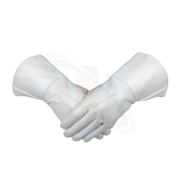 Masonic White Piper Drummer Leather Gauntlets/Gloves Plain - kitchcutlery
 - 1